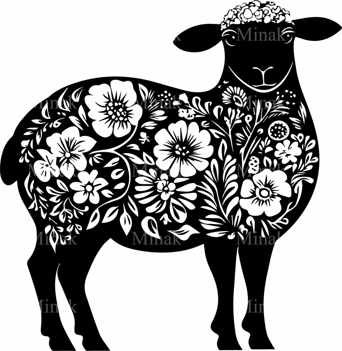 Floral Sheep SVG, Farmhouse Sheep Silhouette