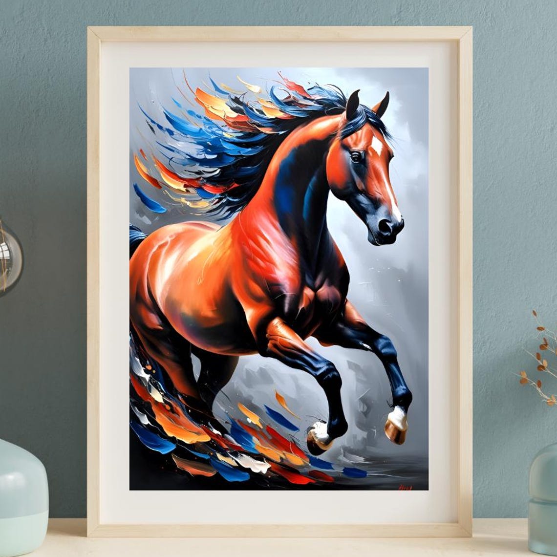 Powerful Fiery Orange Galloping Stallion Horse Artwork Poster