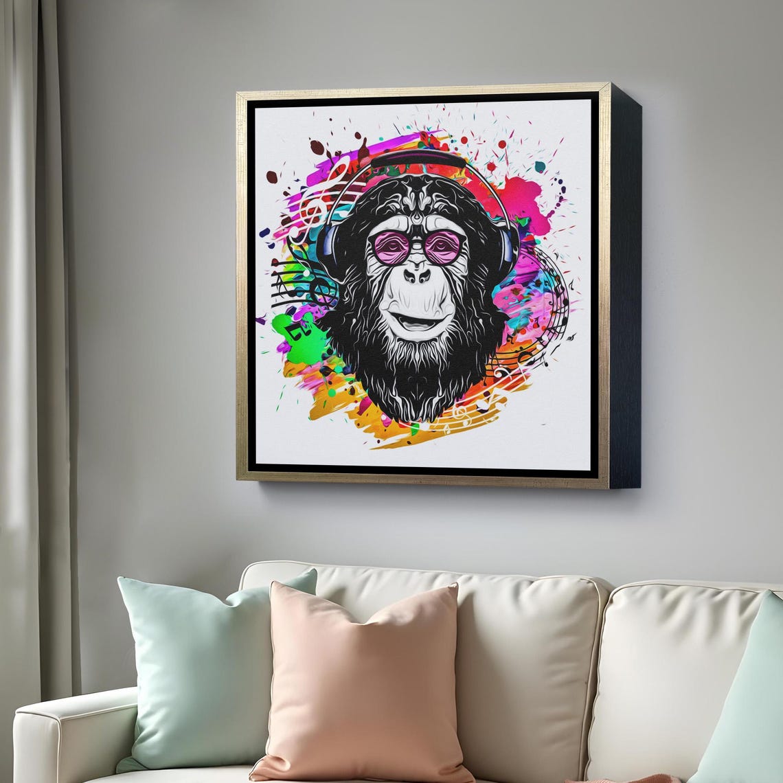 DJ Monkey With Headphones Colorful Music Notes Pop Art Animal Poster - Image 4