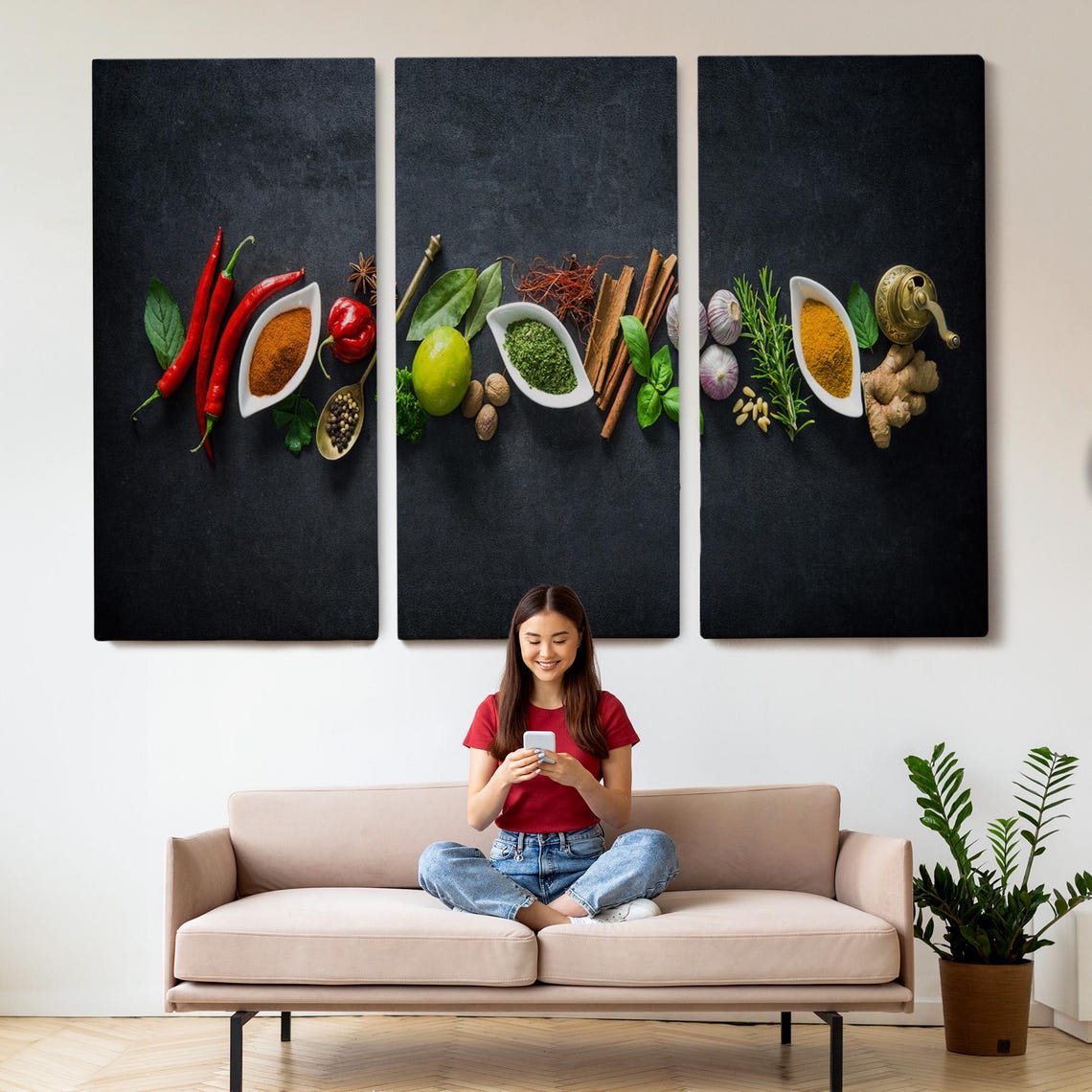 Spices Herbs Flat Lay Dark Background Kitchen Decor Wall Art Print - Image 2