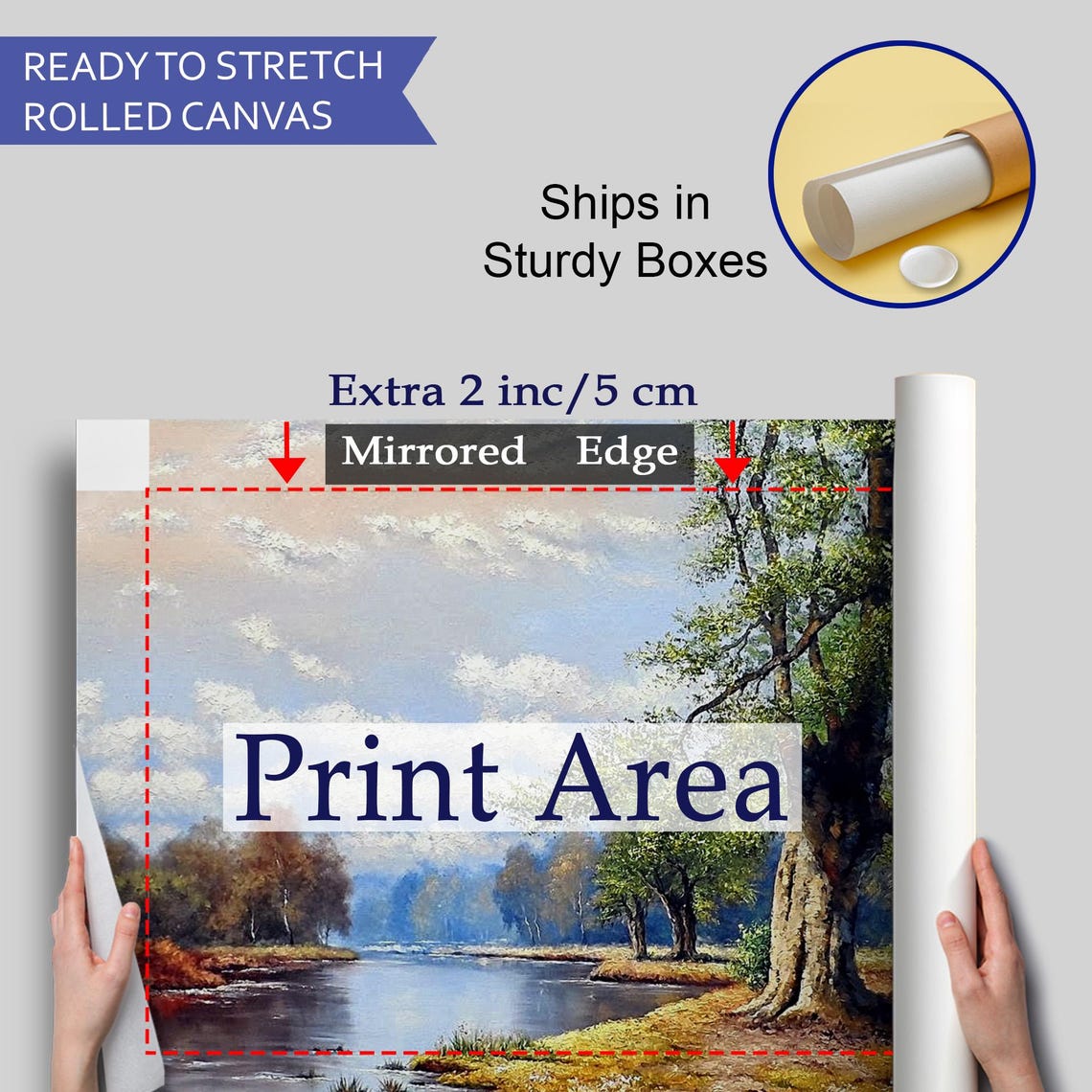Riverbank Oak Tree Calm Water Autumn Meadow Landscape Poster - Image 4