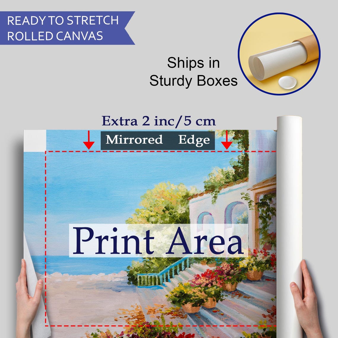 Mediterranean Sea Terrace Villa Flower Staircase Coastal View Poster - Image 4