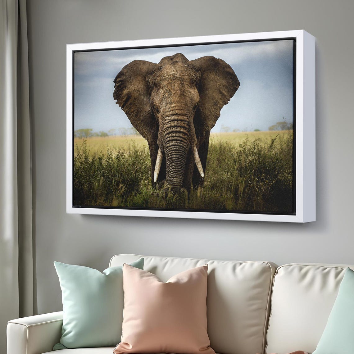 Lone Elephant Bull Facing Camera In Tall Grass Savanna Photo Poster - Image 3