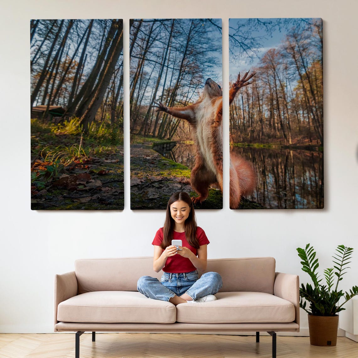 Playful Squirrel Standing Arms Up Forest Pond Cute Wildlife Poster - Image 2