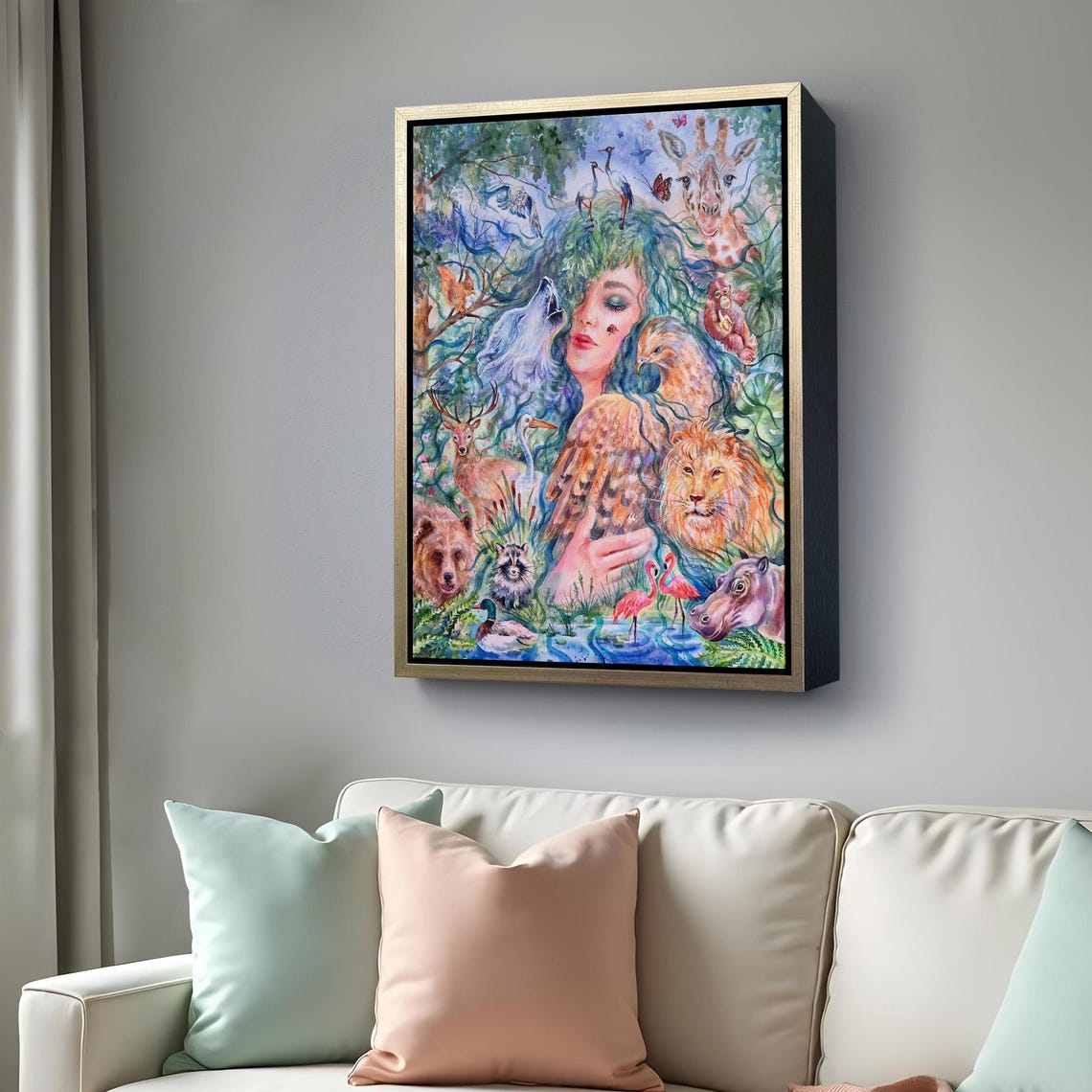 Mother Nature Woman Surrounded By Wild Animals Jungle Dream Wall Art - Image 4