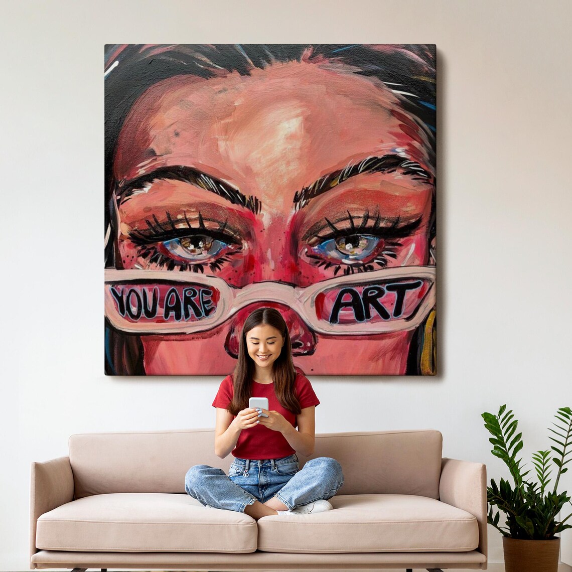 You Are Art Pop Art Woman Portrait Glasses Bold Pink Art Poster - Image 3
