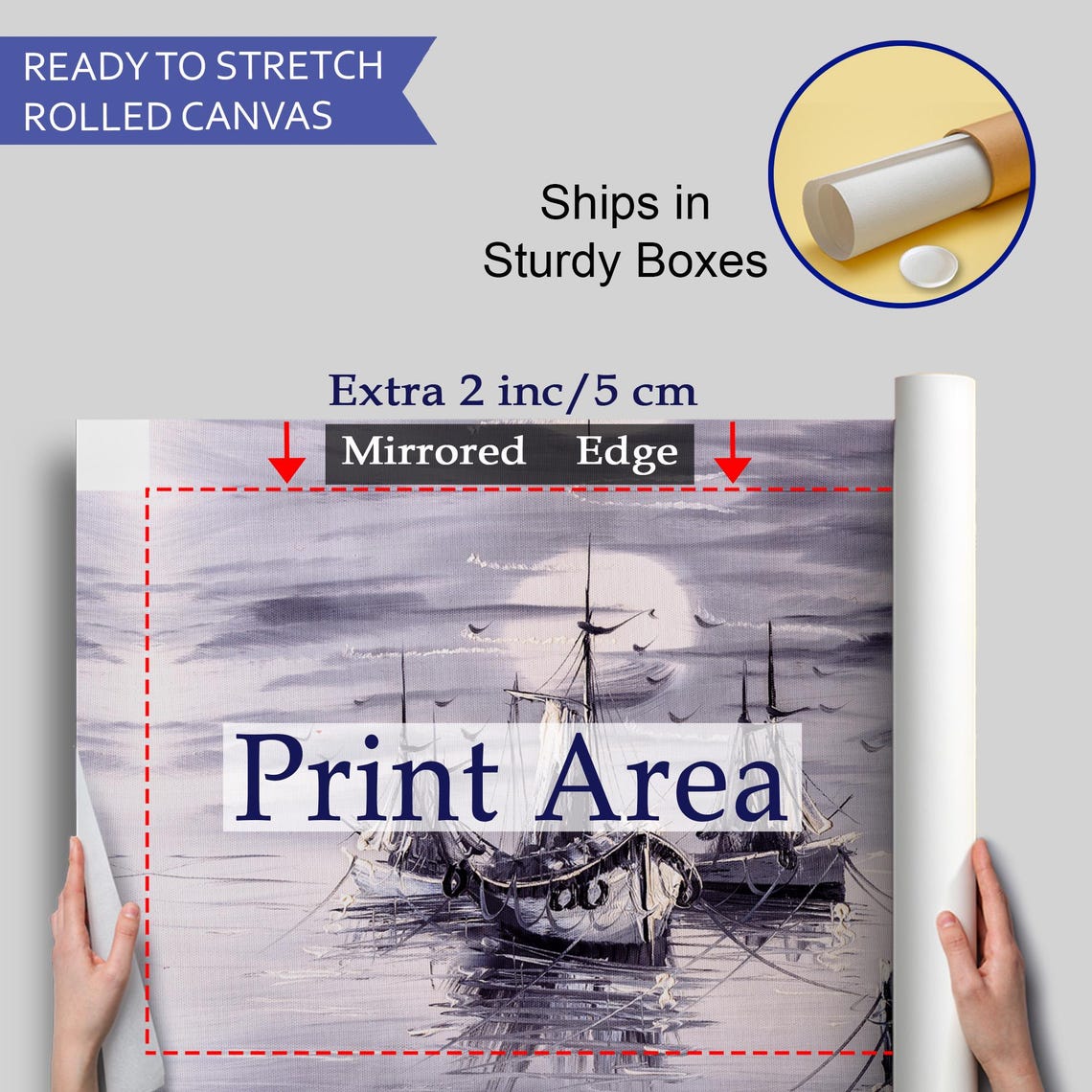 Moonlit Harbor Sailing Boats Purple Gray Night Seascape Poster - Image 4