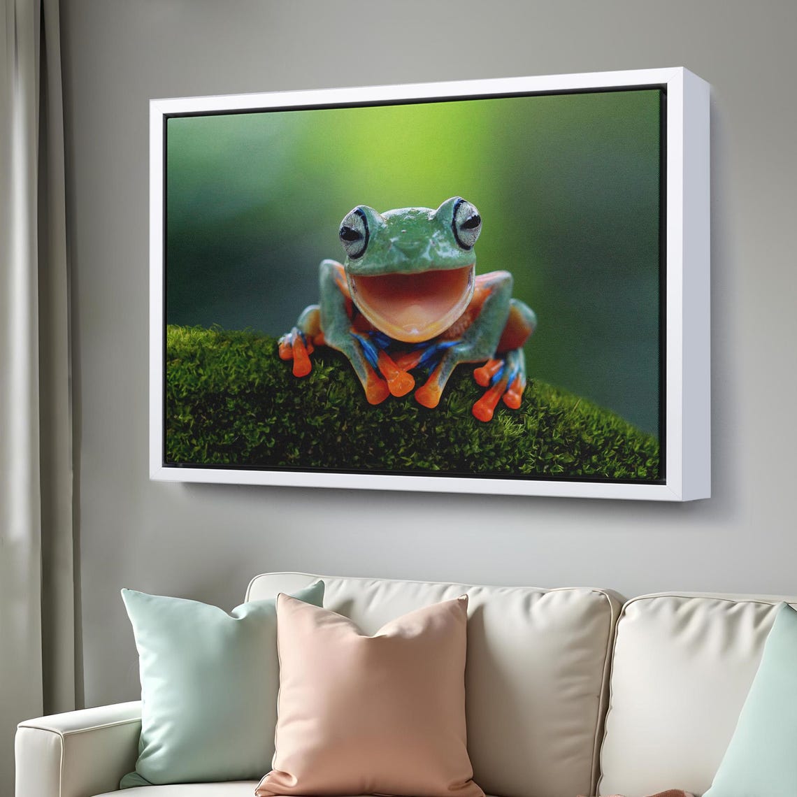 Smiling Tree Frog Happy Green Frog Macro Photography Cute Wall Art - Image 3