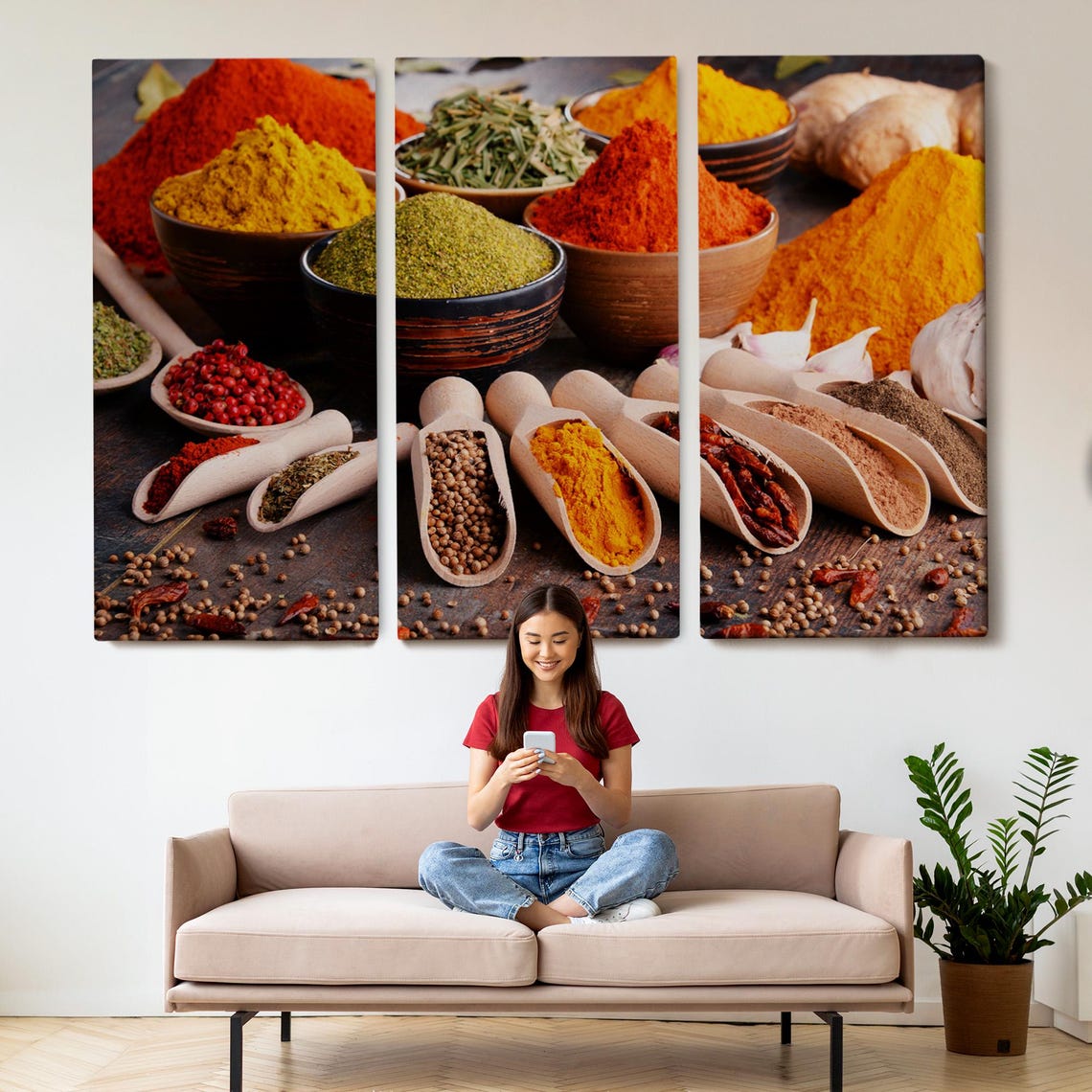 Vibrant Spice Market Bowls Paprika Turmeric Wooden Scoops Art Poster - Image 2
