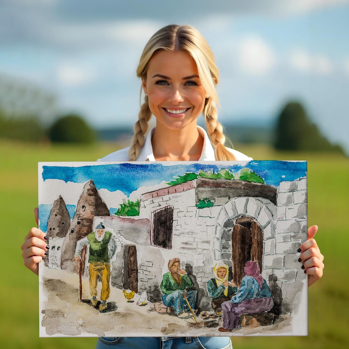 Cappadocia Turkey Fairy Chimneys Stone Houses Watercolor Travel Poster - Image 5