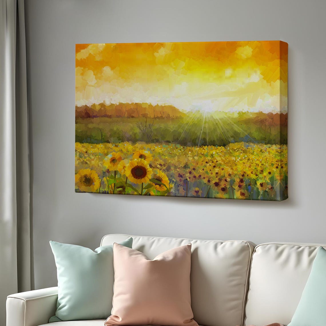 Sunflower Field Golden Sunset Sky Blooming Meadow Flower Poster