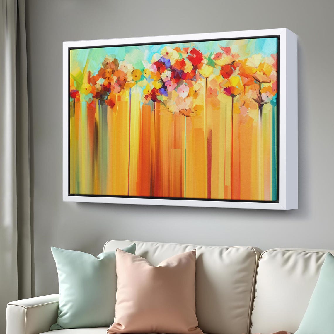 Abstract Orange Blossom Tall Stems Sunny Modern Floral Art Poster - Image 3