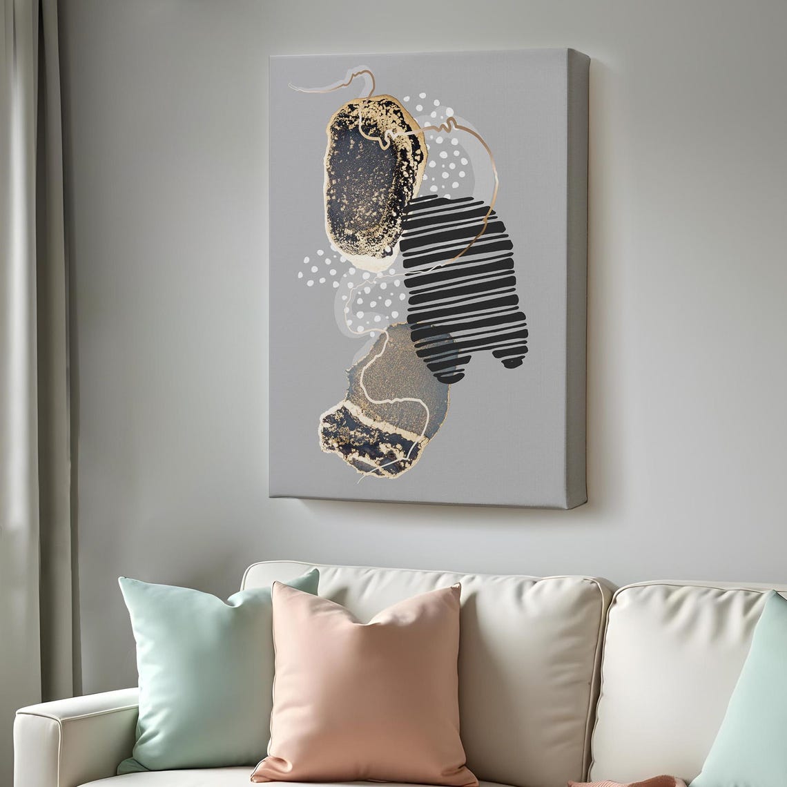 Decorative Painting With Abstract Patterns In Geometric Form Minimal Modern Wall Decor Housewarming Gifts Framed Wall Art