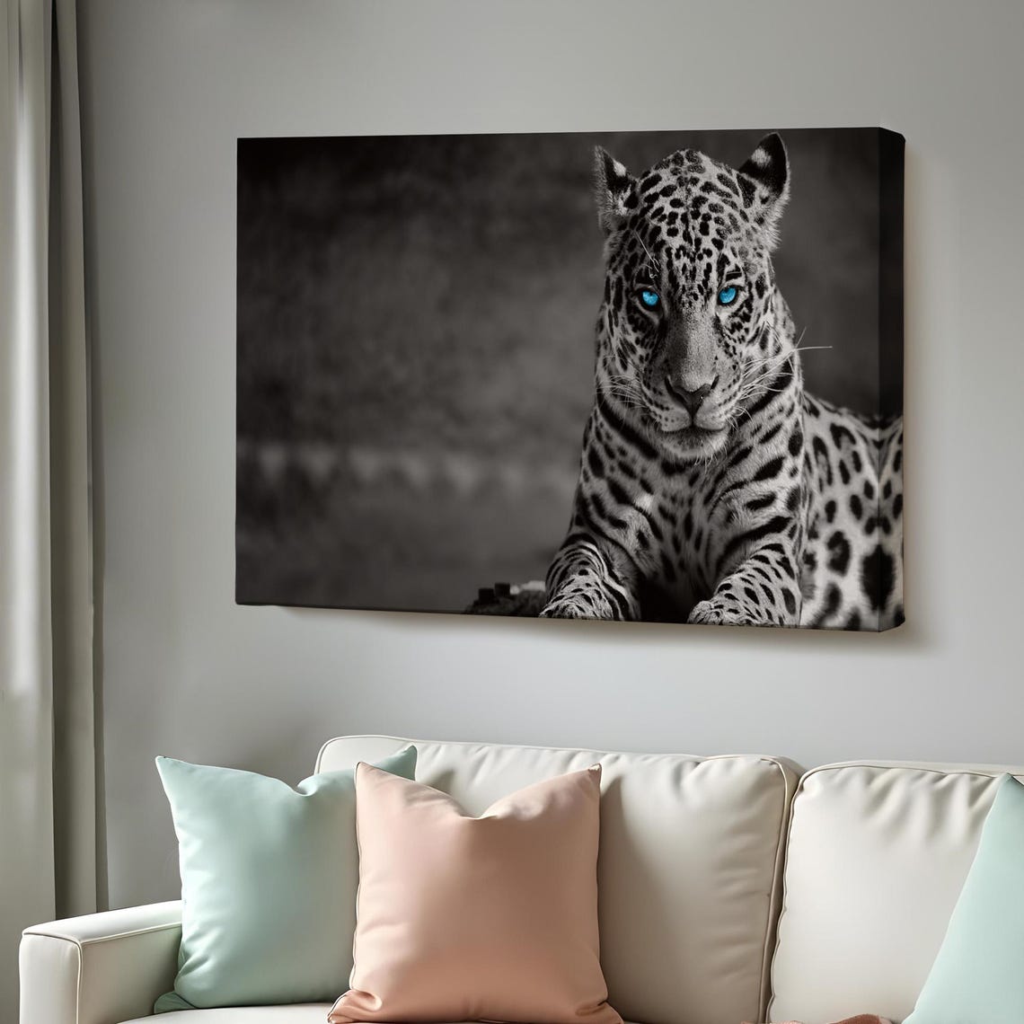 Jaguar With Striking Blue Eyes Black And White Wildlife Photo Poster