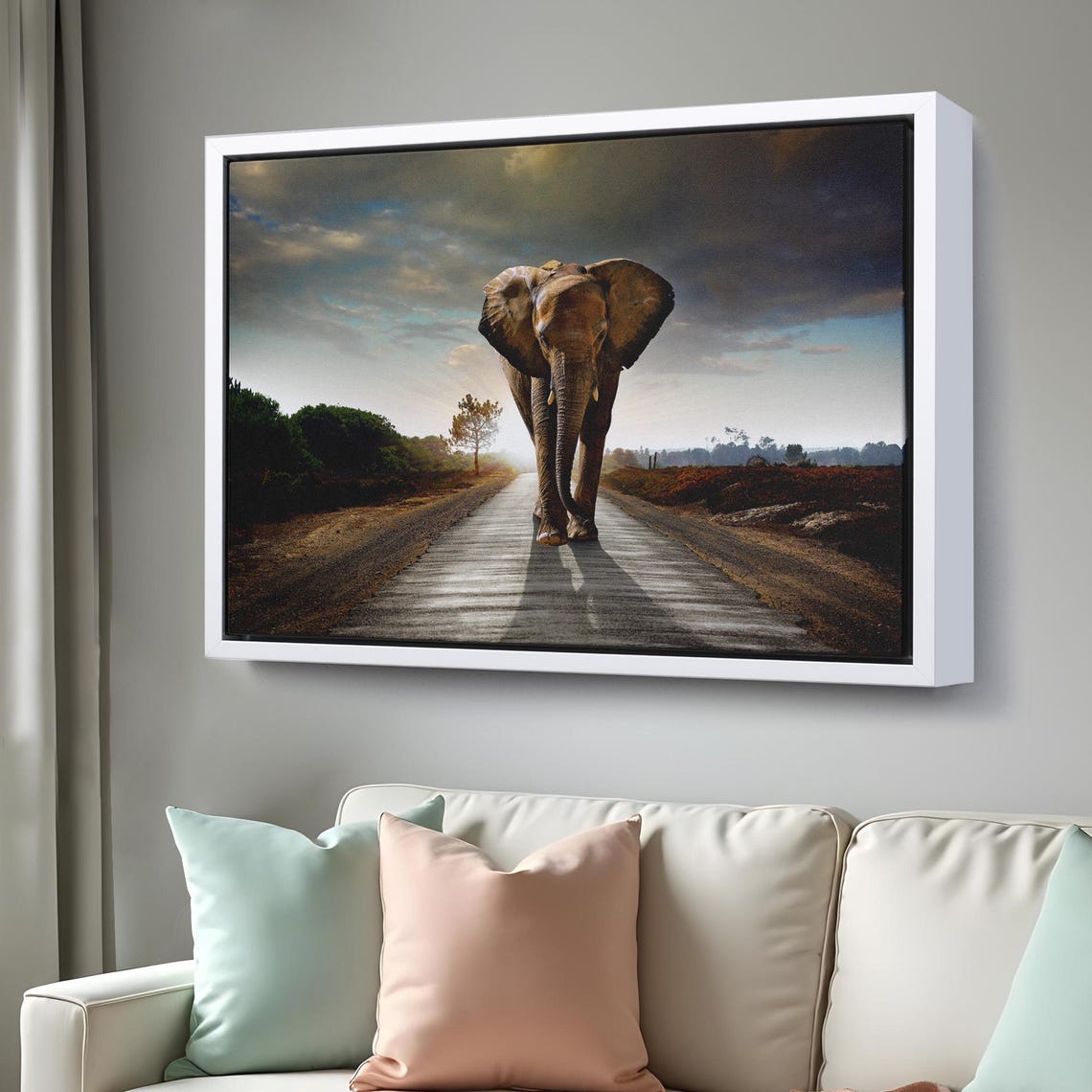 Elephant Walking Down Dirt Road Toward Camera Dramatic Sky Poster - Image 3