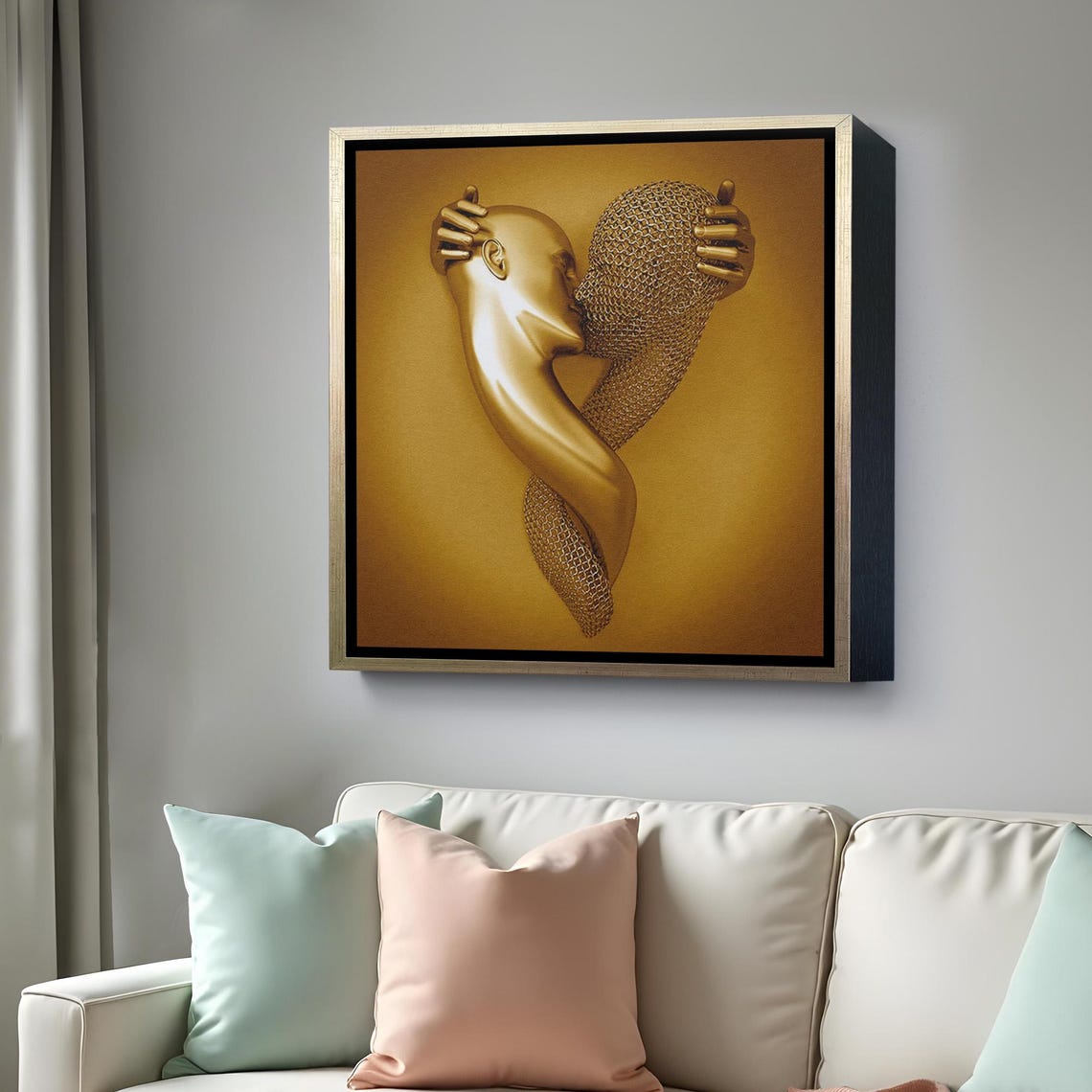 Golden Lovers Embrace 3D Effect Romantic Couple Love Art Poster - Image 4
