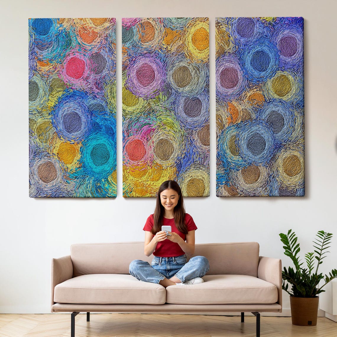 Abstract Swirling Circles Blue Purple Gold Impasto Texture Art Poster - Image 2