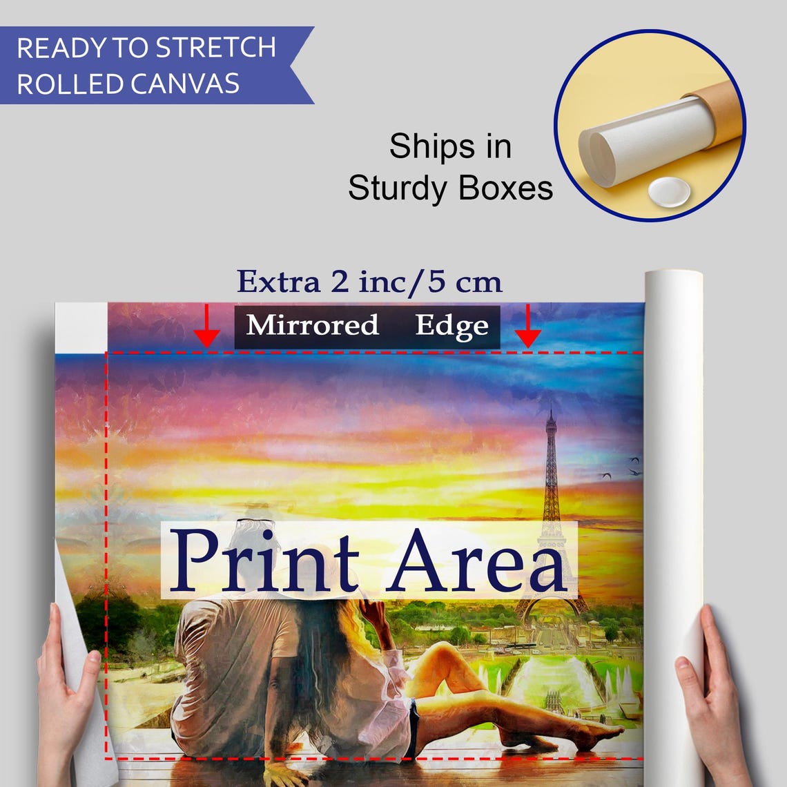 Paris Eiffel Tower Sunset Romantic Couple Overlook Painting Poster - Image 4