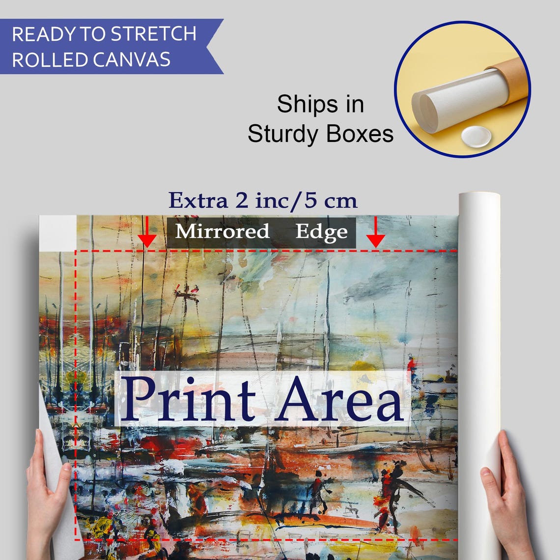 Abstract Expressionist Harbor Sailboats Red Blue Oil Painting Poster - Image 4