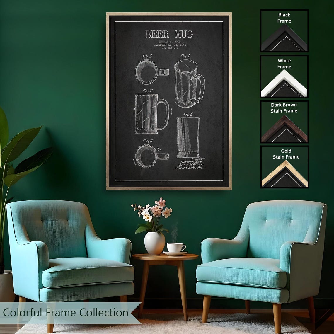 1951 Beer Mug Patent Drawing Decorative Wall Art Home Decor Classic Art Room Decor Wall Art - Image 2