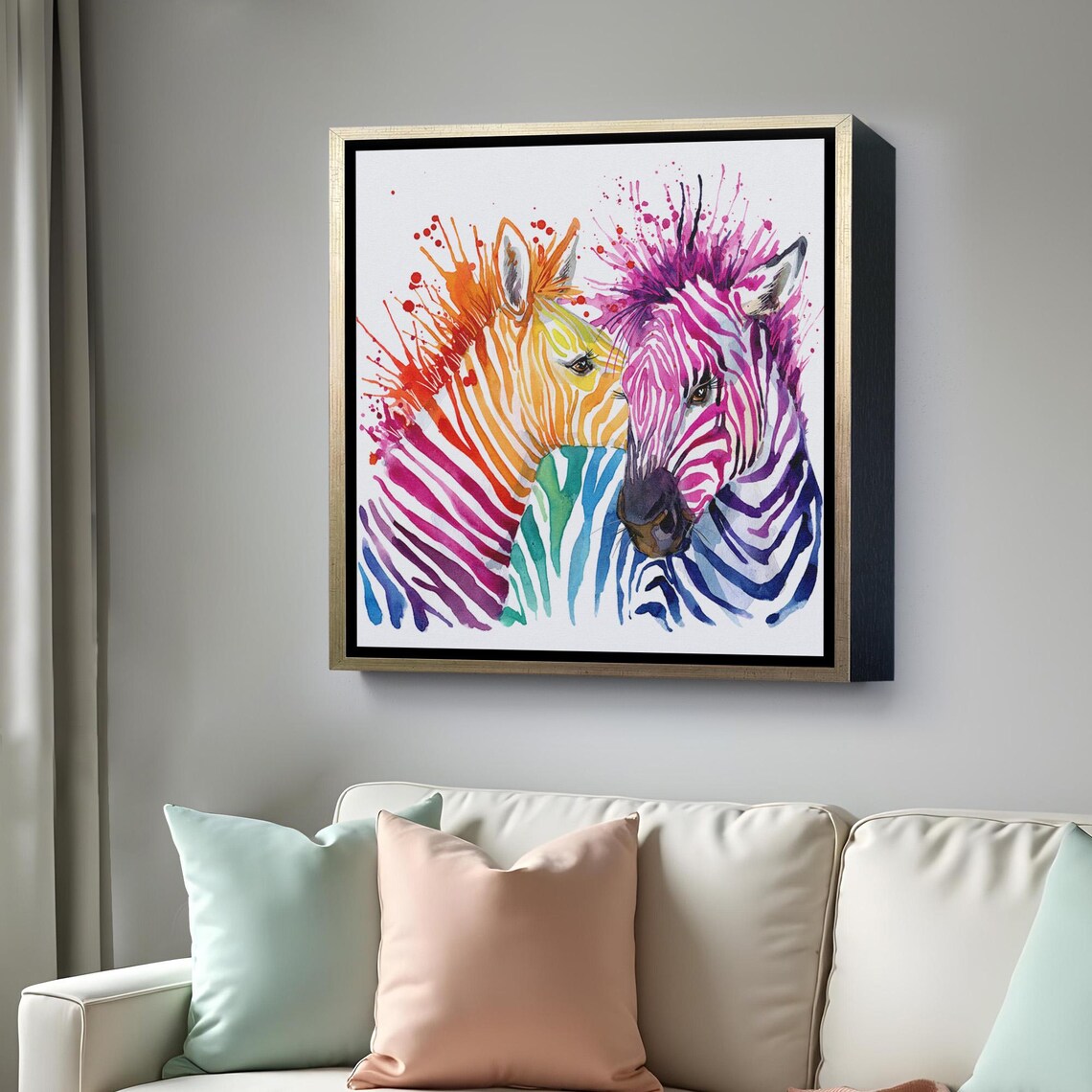 Colorful Rainbow Zebras Watercolor Pair Wildlife Pop Art Modern Wall Art Poster - Image 4
