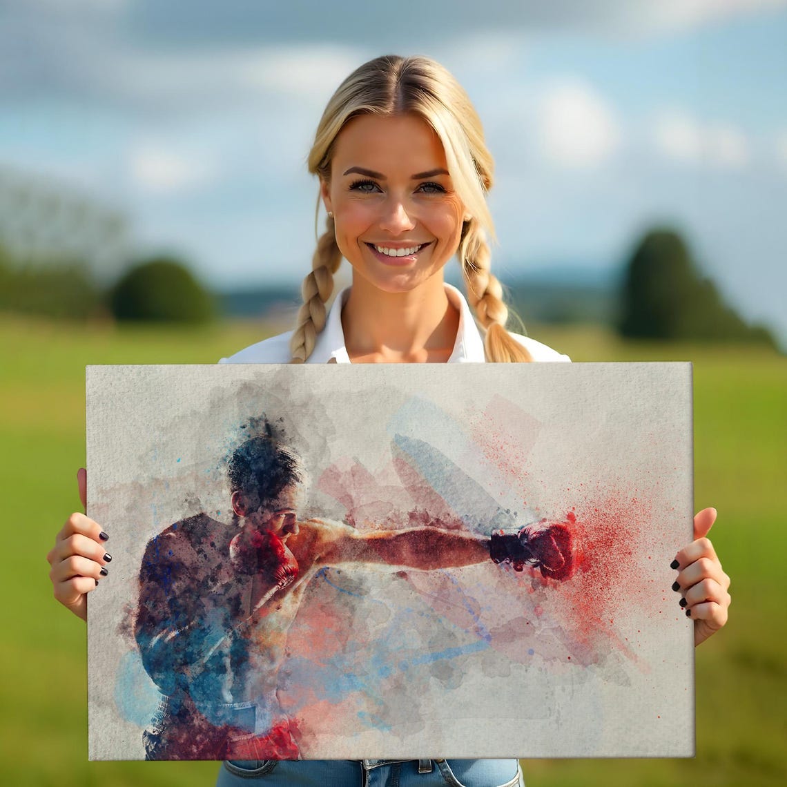 Boxer Throwing Punch Watercolor Red Gloves Sports Action Poster - Image 5