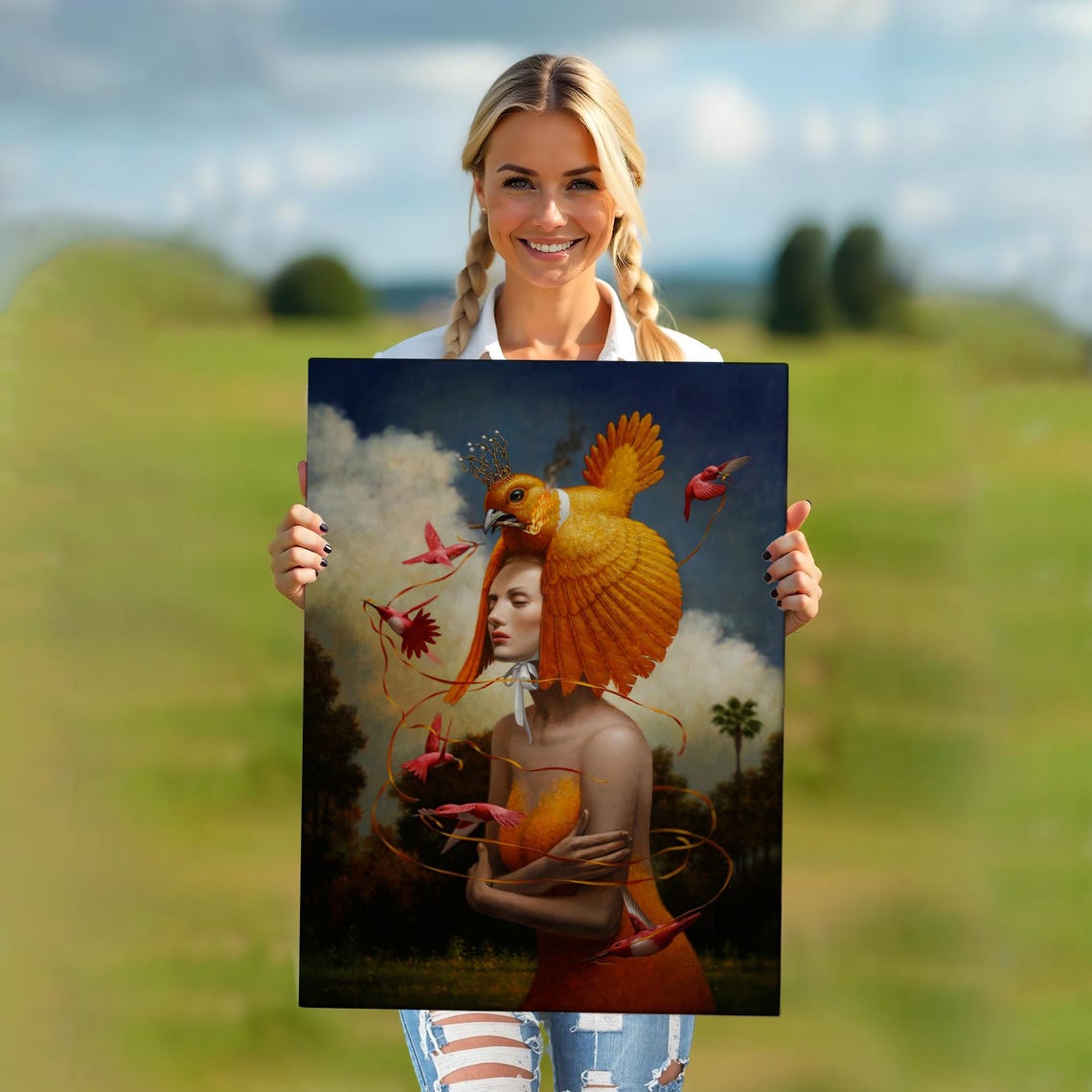 Surreal Oil Painting Of A Woman Bird By Steven Kenny Painting Large Wall Art Surreal Wall Art Surreal Print - Image 5