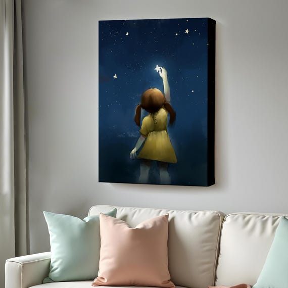 Girl Reaching For Star Wall Print Housewarming Gifts Minimal Wall Art Minimal Modern Wall Decor Framed Wall Art