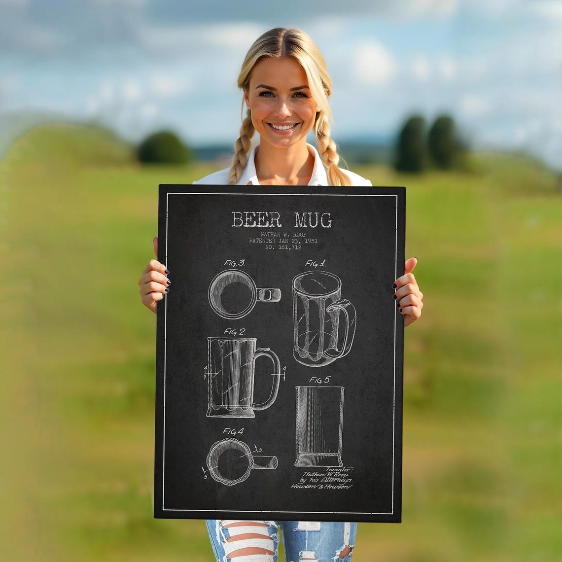 1951 Beer Mug Patent Drawing Decorative Wall Art Home Decor Classic Art Room Decor Wall Art - Image 5
