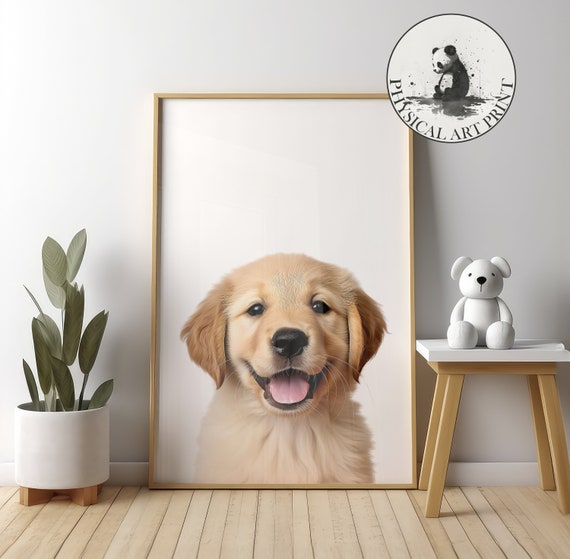 Golden Retriever Puppy Wall Art Physical Print Animal Illustration Nursery Decor Infant Matte Poster