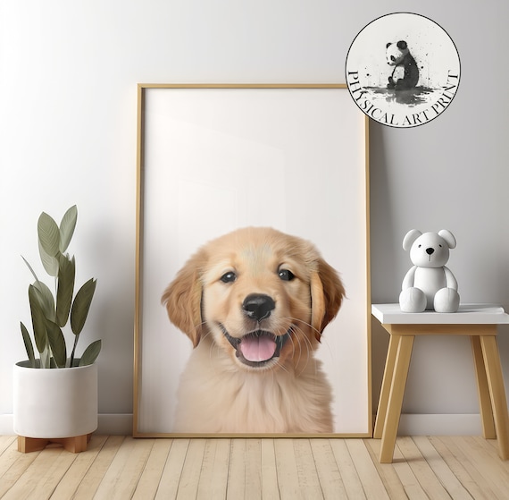 Smiling Golden Retriever Puppy Nursery Dog Photography Portrait Poster