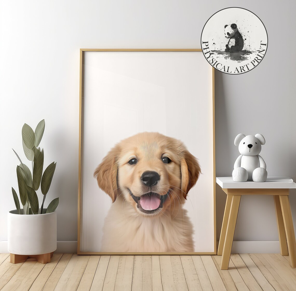 Smiling Golden Retriever Puppy Nursery Dog Photography Portrait Poster