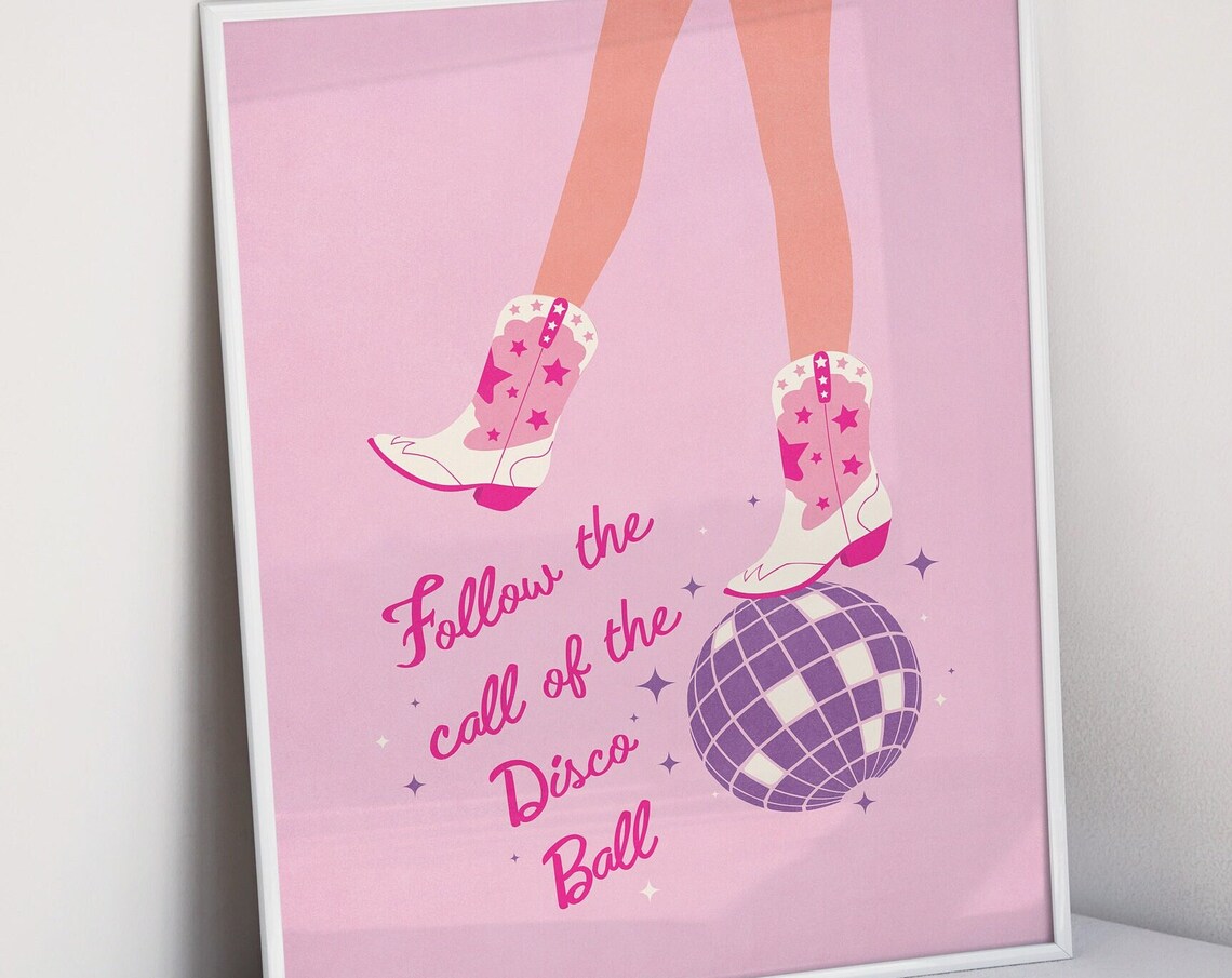 Disco Bachelorette Cowgirl Poster Pink Aesthetic Poster Preppy Decor Doll Poster Aesthetic Wall Art Disco Cowgirl Trendy Print