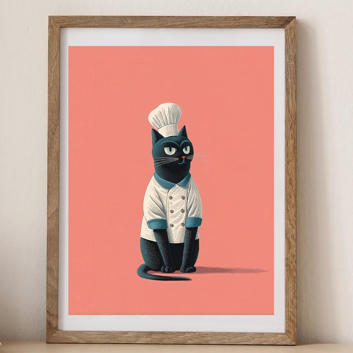 Black Cat Chef in White Uniform and Tall Hat Funny Kitchen Poster