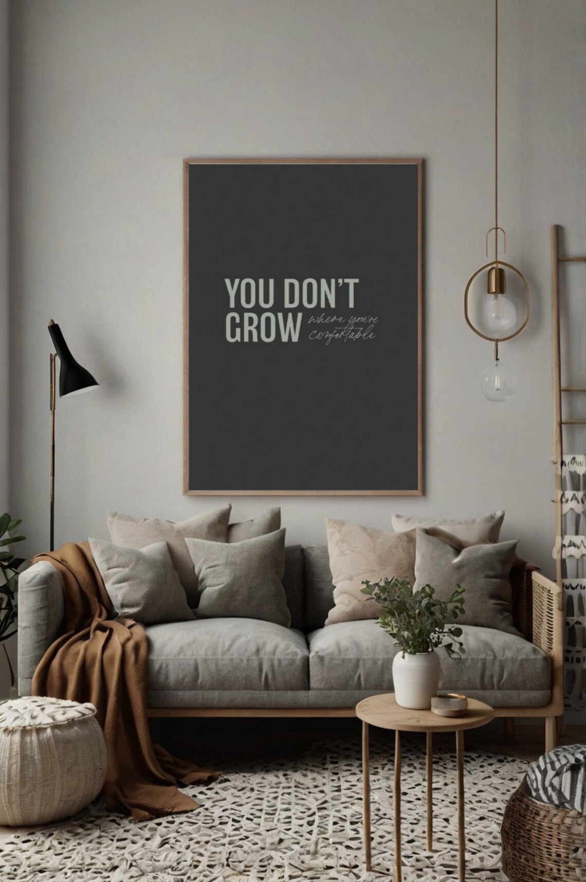 You Don't Grow Where You're Comfortable Dark Minimal Quote Poster