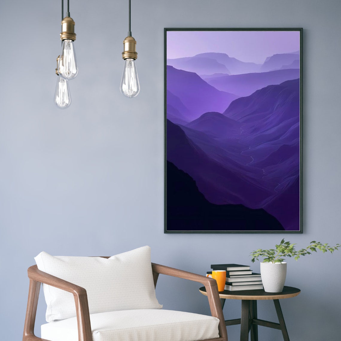 Purple Mountain Layers Violet Dusk Silhouette Landscape Wall Art