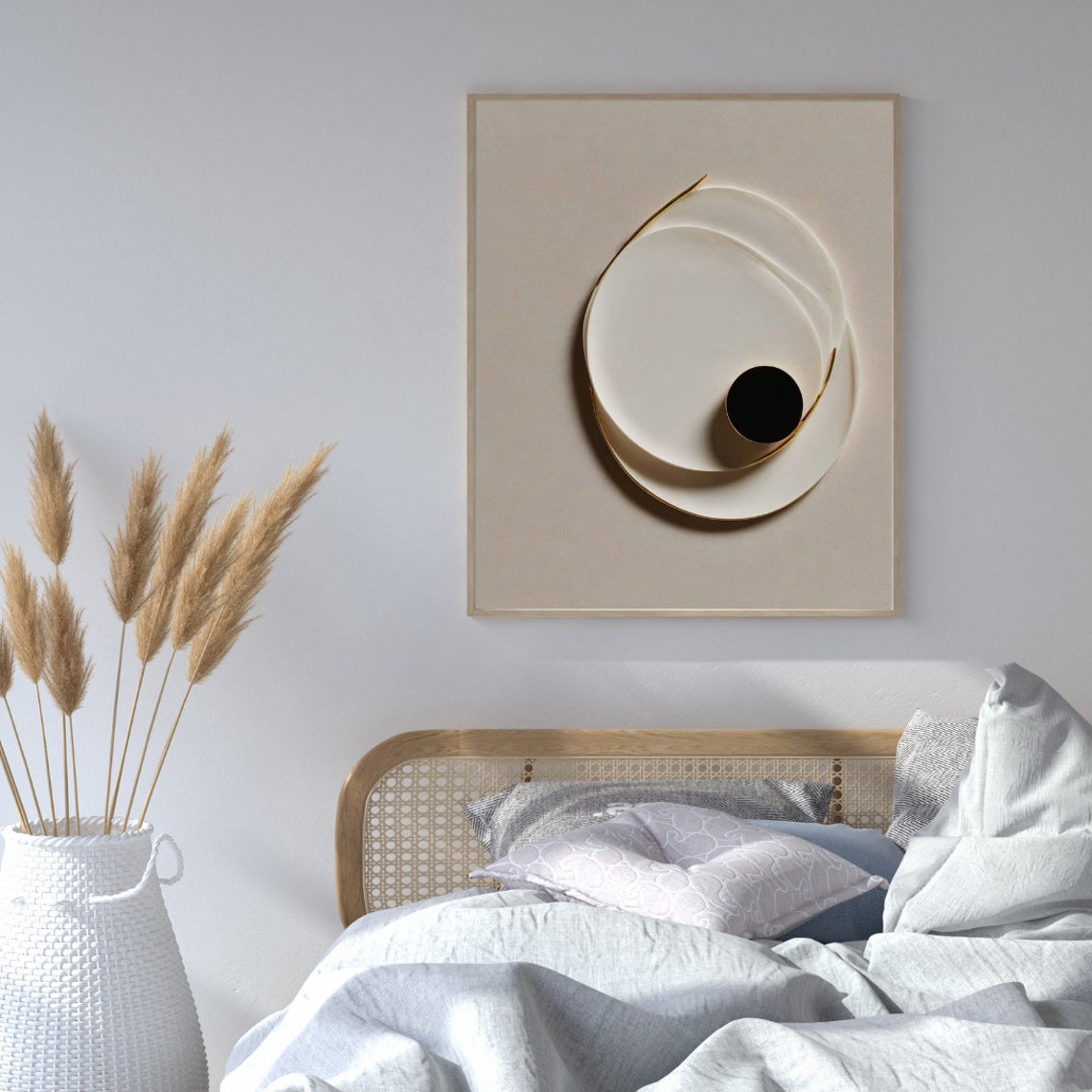 Cream Circle Layered 3D Minimalist Geometric Abstract Art Poster - Image 2