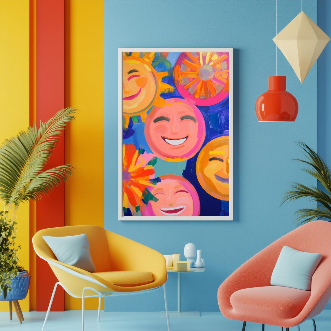 Maximalist Smiley Face Print Kids Wall Art Modern Playroom Art Boho Rainbow Toddler Gift Colorful Nursery Decor Vibrant Smiling Wall Art - Image 3