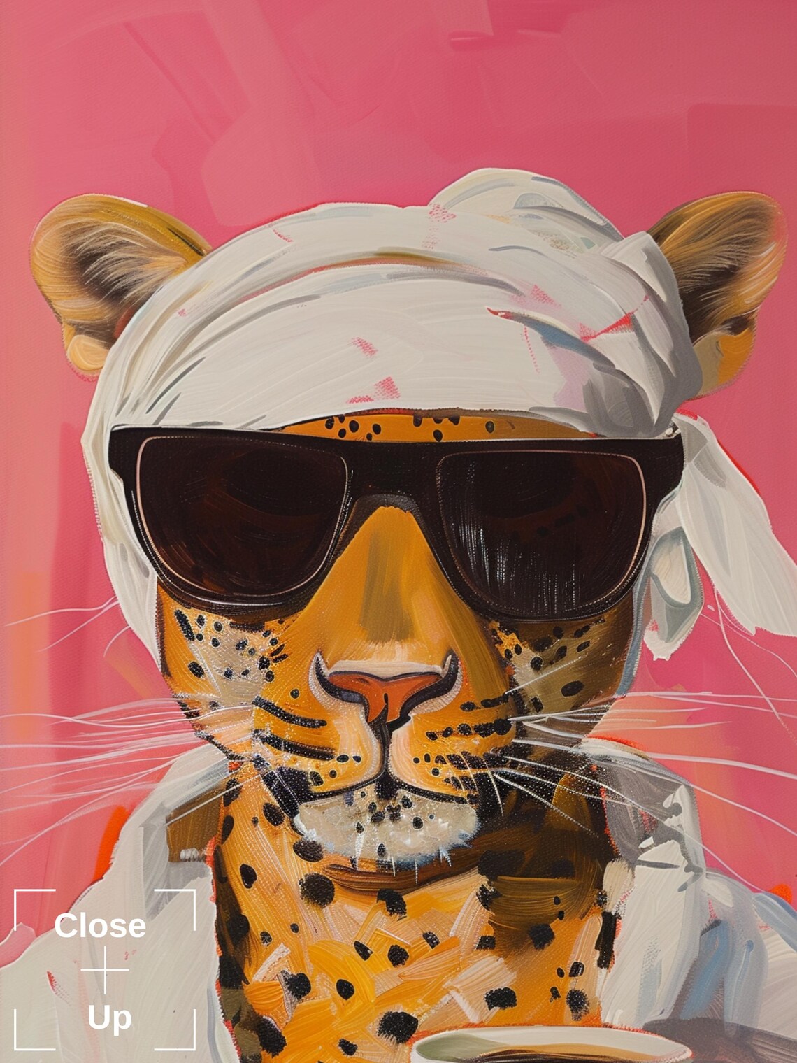 Leopard In Bathrobe With Sunglasses Drinking Coffee Funny Art Poster - Image 3