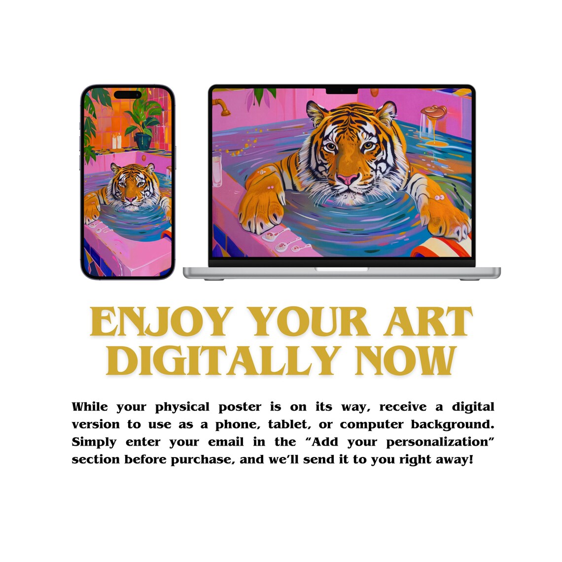 Tiger Bathroom Wall Art, Maximalist Decor Print - Image 2