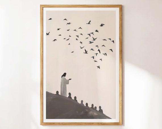 Look At The Birds Modern Christian Art Painting Wall Art Jesus Painting Bible Verse Wall Art Christian God Gift