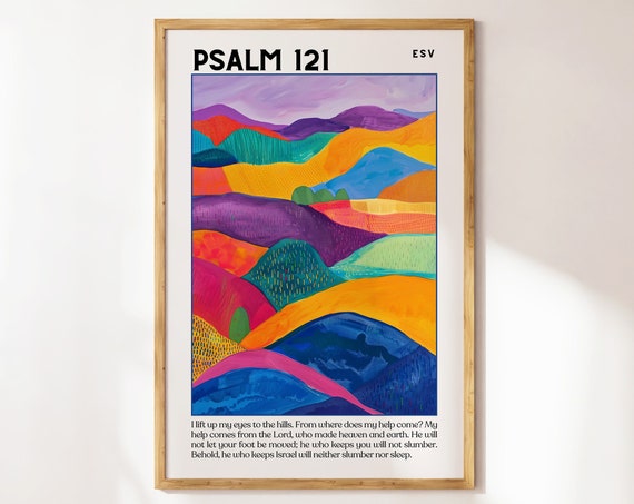 Psalm 121 Retro Christian Wall Art Poster Colorful Bible Verse Wall Art For Trendy Apartment Housewarming Gift Printables