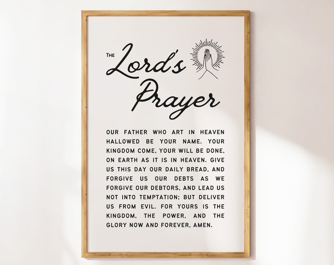 The Lords Prayer Full Text Praying Hands Script Vintage Poster