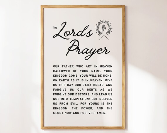 The Lords Prayer Full Text Praying Hands Script Vintage Poster