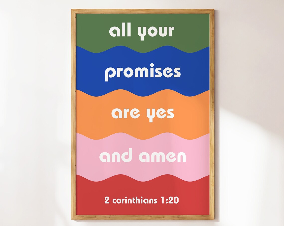 All Your Promises Are Yes and Amen 2 Corinthians 1 20 Retro Color Wave Poster