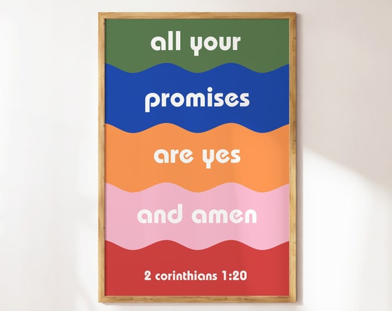 Colorful Wavy Retro Lyric Quote For Christian Apartment Wall Decor For Bible Verse Wall Art For Baptism Gift Instant