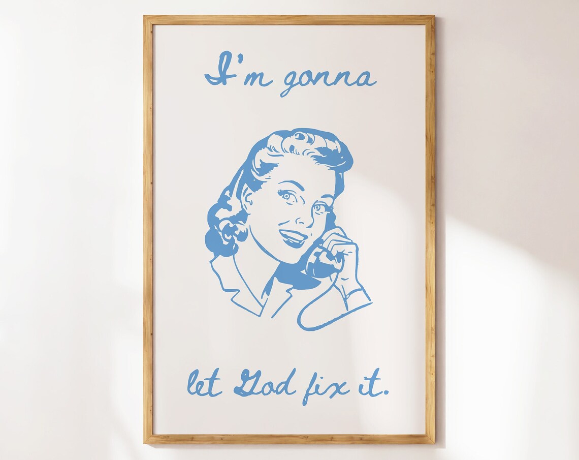 Let God Fix It Retro Vintage Woman Phone Humorous Christian Poster
