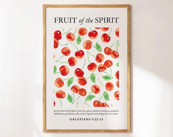 Fruit of the Spirit Galatians 5:22-23 Watercolor Cherries Pattern Verse Poster