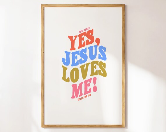 Yes Jesus Loves Me Colorful Retro Typography Christian Poster