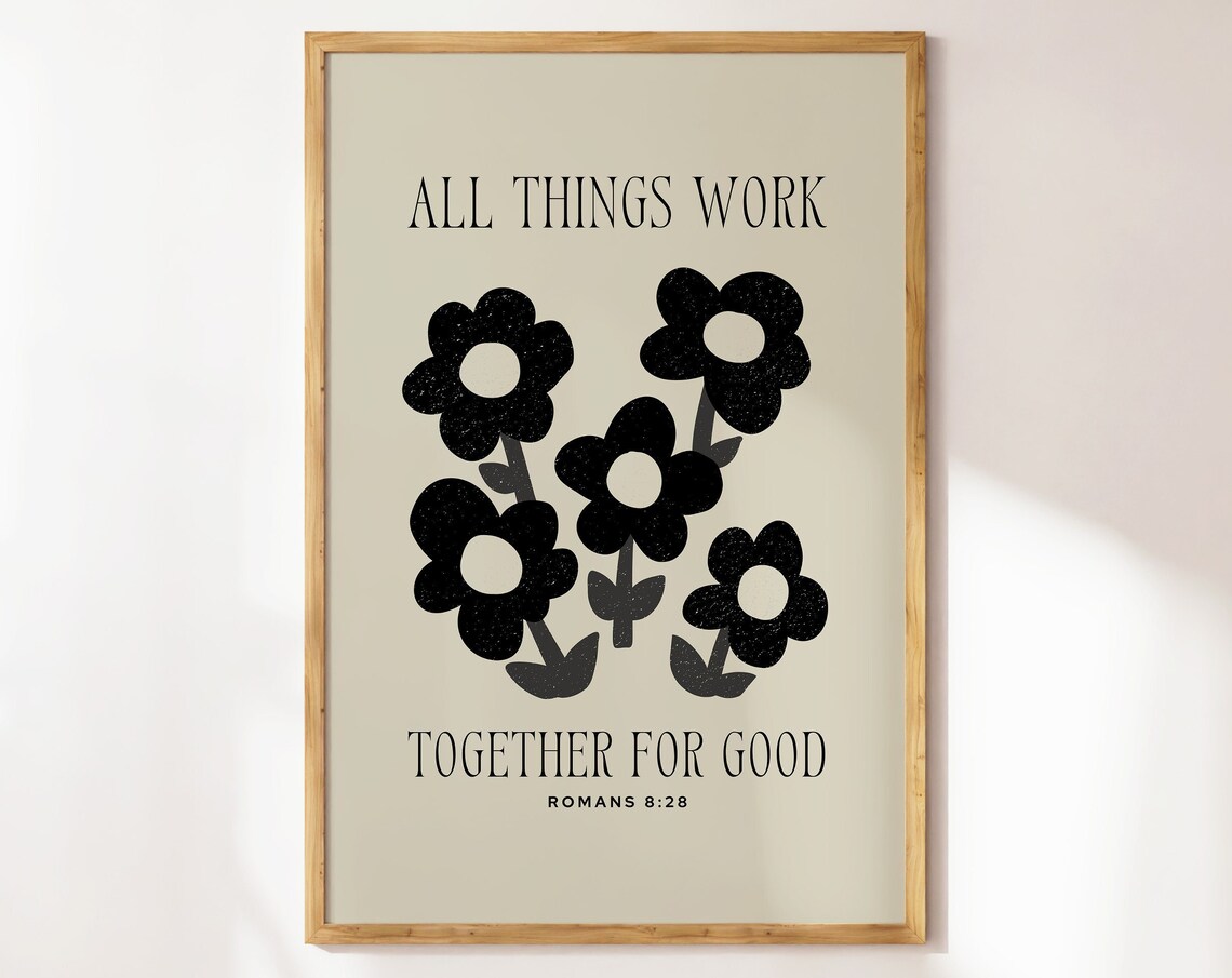 Romans 8:28 Christian Wall Art, Neutral Minimalist Print